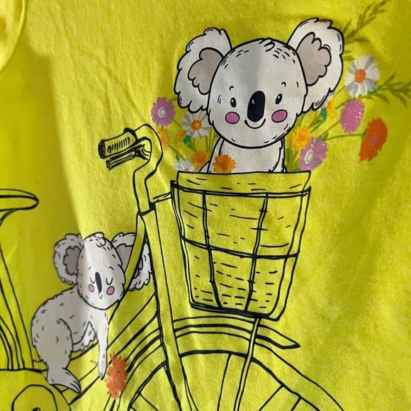 Wonder Nation Girls Koala Shirt Medium 7-8 Bright Yellow Glitter Floral Colorful - Picture 3 of 4